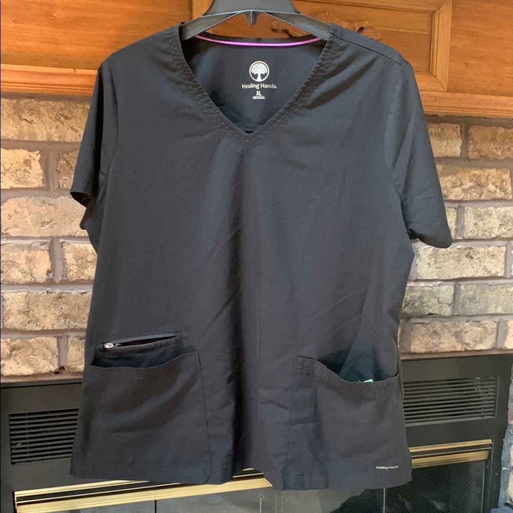 Healing Hands womens black scrub top size xl